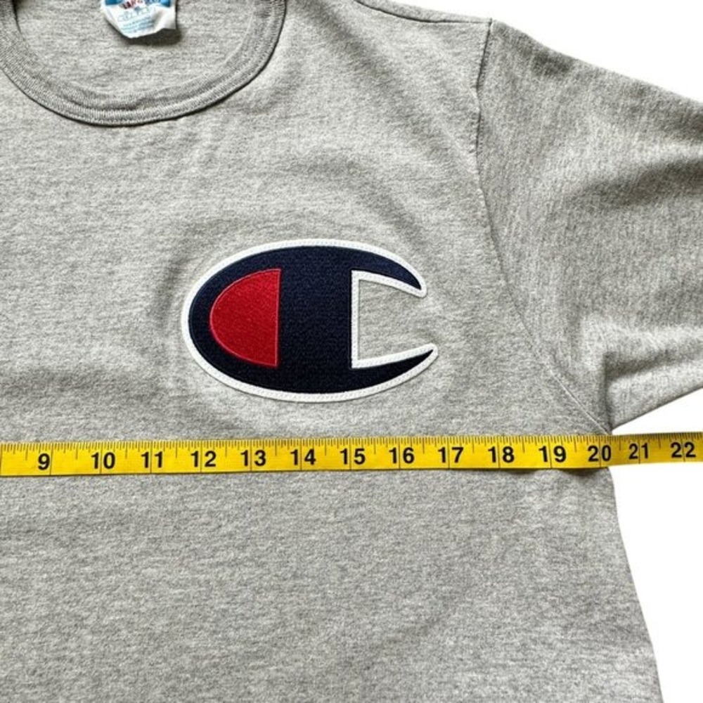 VTG 80s Champion Heritage BIG C LOGO Shirt‎ L Grey Embroidered Patch Crew Neck - Picture 6 of 9